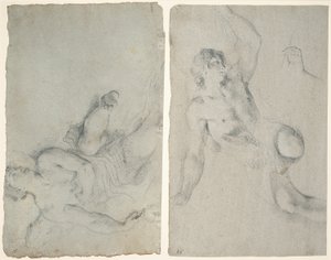 Un ange en vol, et un ange se penchant avec un bras levé - Antonio Balestra