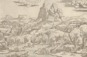 Paysage du cadre de Vénus poussant Cupidon, 1540-45 - Antonio Fantuzzi