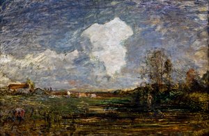 Étude pour Les nuages, par Antonio Fontanesi (1818-1882), huile sur carton, 52x75 cm. Italie - Antonio Fontanesi