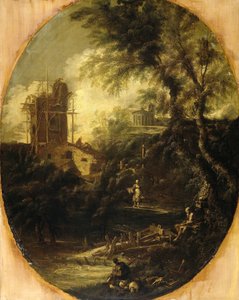 Paysage avec ermite, pèlerin et paysanne - Antonio Francesco Peruzzini (attributed to)