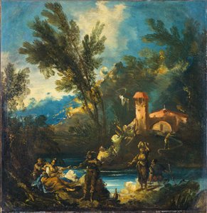 Paysage de rivière boisée avec personnages - Antonio Francesco Peruzzini