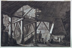 Décor de scène, intérieur de ferme en ruine - Antonio Giuseppe Basoli