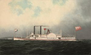 Le bateau à vapeur Armenia de la Hudson River Day Line passant devant Fort Lafayette, port de New York - Antonio Jacobsen