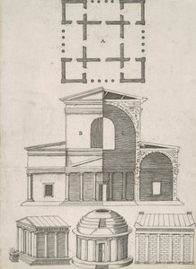 Temples et rotondes anciens (cinq dessins) - Antonio Lafreri
