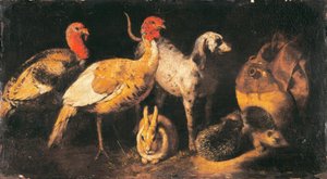 Dindes, chien, lièvre et hérisson - Antonio Maria Vassallo