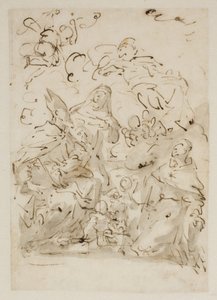 Esquisse pour un retable avec trois saints et anges - Antonio Molinari