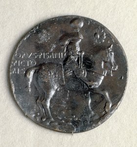Médaille de Ludovico III Gonzaga (1414-1478), marquis de Mantoue. Recto: le marquis armé à cheval