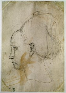 Tête de jeune femme, profil vers la gauche
