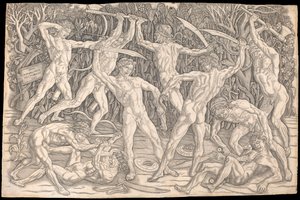 Bataille des nus, c.1470-90 (gravure en noir et blanc)