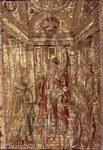 Saint Jean-Baptiste accusé par Hérode, tapisserie représentant des scènes de la vie du saint (textile)