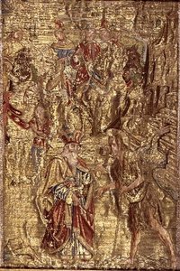 La rencontre entre Saint Jean-Baptiste et le grand prêtre, tapisserie représentant des scènes de la vie du saint