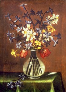 Nature morte de fleurs comprenant jacinthe, tulipes et œil de faisan