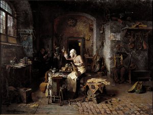 Le luthier italien Antonio Stradivari (Stradivarius) (1644-1737) dans son atelier