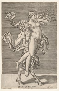 Satyre portant une nymphe, dont le bras droit est enroulé autour du cou du satyre
