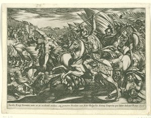 Attaque de la cavalerie avec deux hommes transpercés par des lances