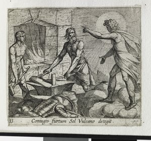 Apollon à la forge de Vulcain (gravure) - Antonio Tempesta