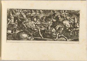 Attaque de cavalerie avec soldats fuyant