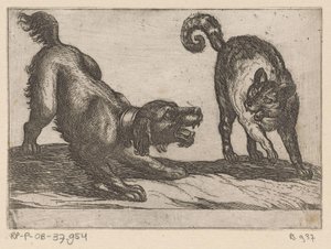 Un chien combattant un chat - Antonio Tempesta