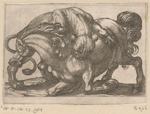 Une lionne attaquant un cheval (Animaux combattants) - Antonio Tempesta