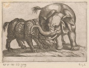 Un rhinocéros combat un éléphant - Antonio Tempesta