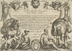 Frontispice avec chasseurs, chiens et chevaux, de 