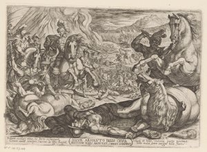 Josué paralyse les chevaux et brûle les chars des peuples (Iosue absoluto bello crura hostium equis amputat, currus comburit, Scènes de l