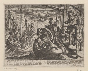 Navires néerlandais et romains sur le Rhin (La guerre des Bataves contre les Romains) - Antonio Tempesta