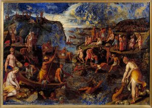 Pêche de perles par les Américains Peinture avec lapis-lazuli