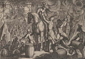 Planche 13: Attaque de la forteresse romaine la nuit, de La Guerre des Romains contre les Ba..., 1611 - Antonio Tempesta