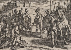 Planche 15 : Civilis traitant avec un commandant romain, de La Guerre des Romains contre les... - Antonio Tempesta
