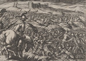Planche 29 : Civilis inonde la terre en brisant défensivement les digues, de La Guerre des R... - Antonio Tempesta
