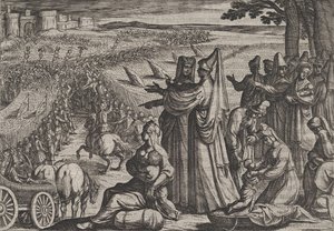 Planche 8 : Femmes et enfants observant Civilis combattant les Romains, de La Guerre des Romains - Antonio Tempesta