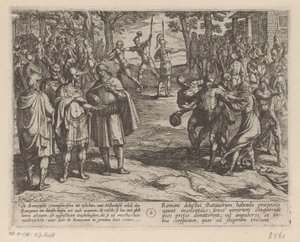 Les Romains achètent les jeunes hommes néerlandais aux anciens néerlandais (La guerre des Bataves contre les Romains) - Antonio Tempesta