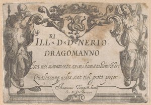 Page de titre avec cartouche et dédicace, flanquée de Minerve et de la Renommée - Antonio Tempesta