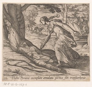 Suicide de Thisbé (Metamorphoseon sive transformationum, Metamorfosen van Ovidius)