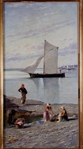 Lavandières sur les rives de la rivière Bisagno près de Gênes, Italie - Antonio Varni