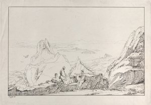Paysage montagneux avec deux hommes au premier plan - Antonio Vianello