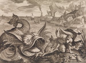 Jonas rejeté sur le rivage par le poisson, vers 1585 - Antonius Wierix