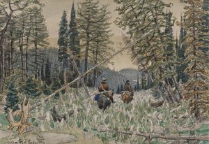 Chasseurs à cheval dans une forêt de pins - Apollinari Mikhailovich Vasnetsov