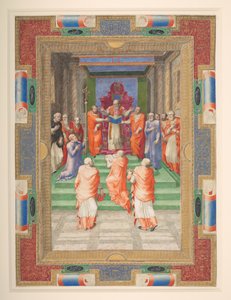 Une cérémonie papale, Paul IV devant le trône papal, Add. MS 35254 Q, vers 1555-59 - Apollonio di Bonfratelli