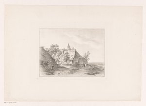 Bord de village avec une femme blanchissant le linge