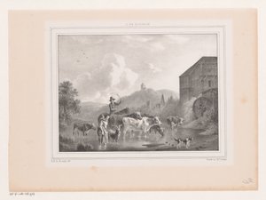 Troupeau traversant une rivière - Arie Ketting de Koningh