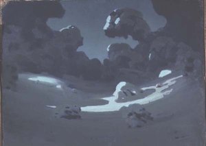La lune éclaire une clairière dans la forêt