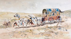 Carrosse de dames tiré par des chevaux du 13ème siècle, 1886 - Armand Jean Heins