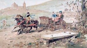 Carrosse ouvert tiré par des chevaux du XVIe siècle