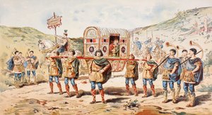 Noble femme du IXe siècle portée en litière par quatre hommes