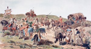 Un chariot voyageant avec escorte au 15ème siècle, 1886 - Armand Jean Heins