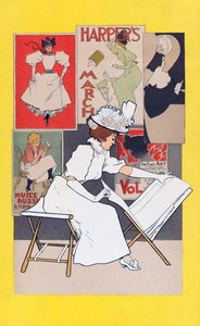 Femme regardant des estampes dans une boutique d