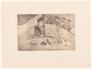 Paysanne bretonne à table - Armand Seguin (possibly)
