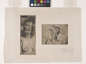 Nue avec les mains derrière la tête, verticale (gauche); Nue avec les mains derrière la tête, horizontale (droite) - Armand Séguin